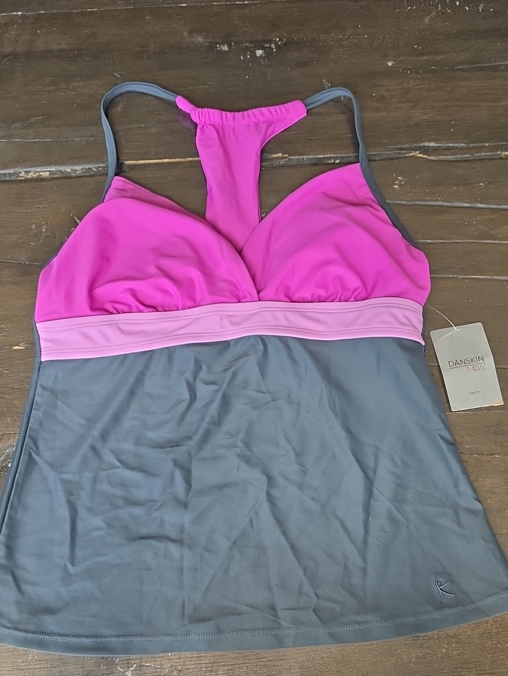 (8-10) Danskin Now Hot Pink and Gray Racerback Swim Top Vacation Summer Beach